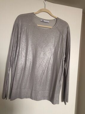 Zara Metallic Light Gray Crewneck Sweater